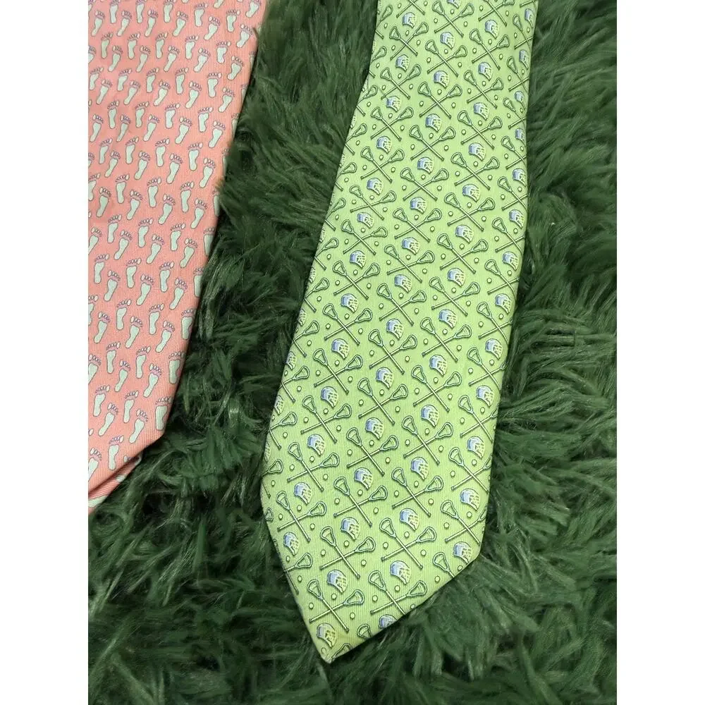 Vineyard Vines Men's Silk Tie Lot Pink Footprint Green Lacrosse Novelty Preppy